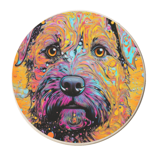 Colourful Border Terrier Marbled Effect Dog Portrait - personalised beer coaster by Adam Regester