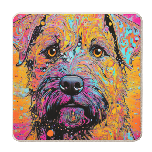 Colourful Border Terrier Marbled Effect Dog Portrait - personalised beer coaster by Adam Regester