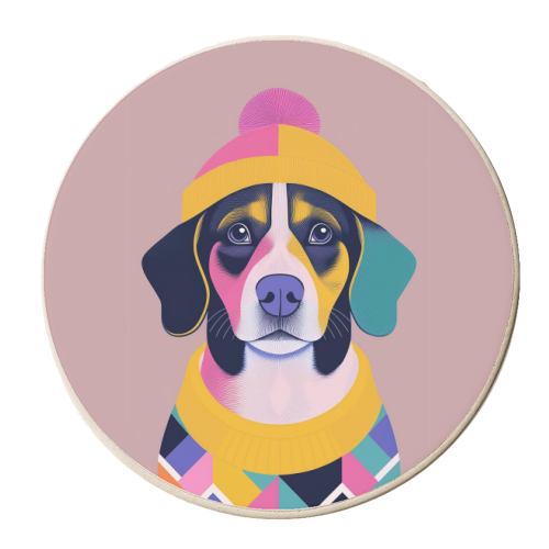 Colourful Cosy Dog Illustration - personalised beer coaster by Adam Regester