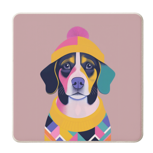 Colourful Cosy Dog Illustration - personalised beer coaster by Adam Regester