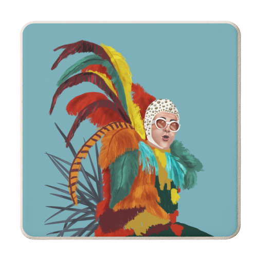 Colourful Feathers - personalised beer coaster by Sarah Wilkinson