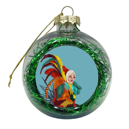 Colourful Feathers - xmas bauble by Sarah Wilkinson