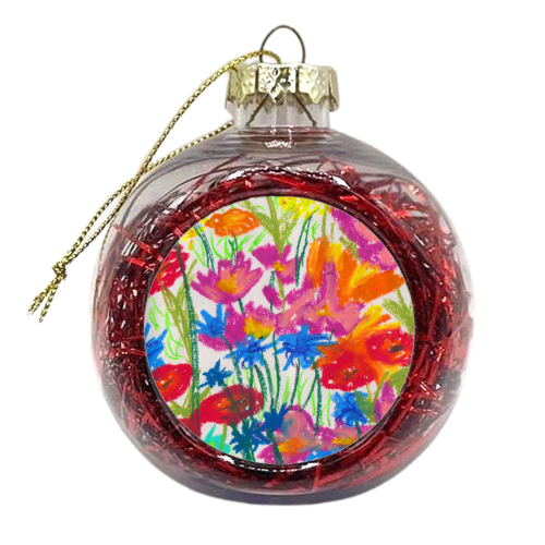 Colourful Flower Meadow - xmas bauble by holly crerar