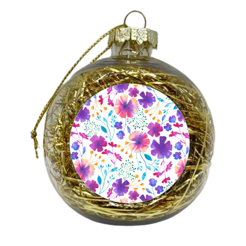 Colourful Fluro Floral Pattern - xmas bauble by Dizzywonders