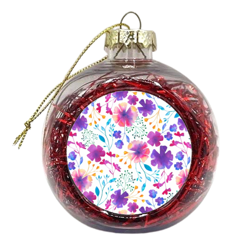 Colourful Fluro Floral Pattern - xmas bauble by Dizzywonders