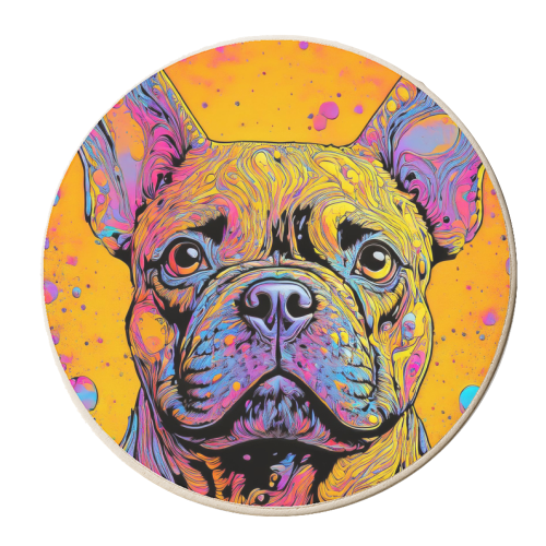 Colourful French Bulldog Marbled Effect Pet Portrait - personalised beer coaster by Adam Regester
