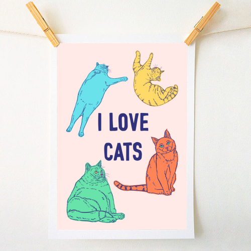 Colourful I Love Cats - A1 - A4 art print by Adam Regester