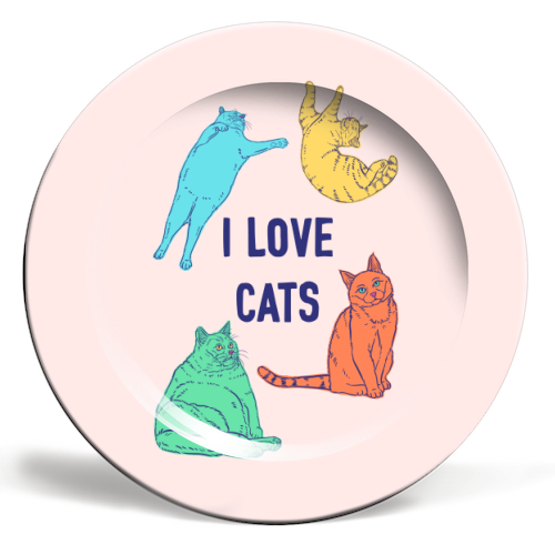 Colourful I Love Cats - ceramic dinner plate by Adam Regester