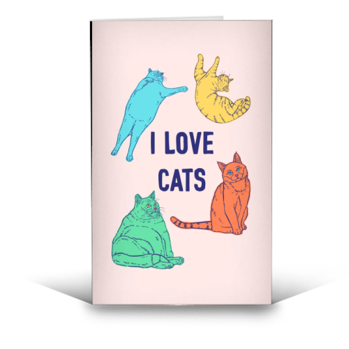 Colourful I Love Cats - funny greeting card by Adam Regester