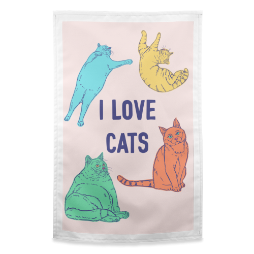 Colourful I Love Cats - funny tea towel by Adam Regester