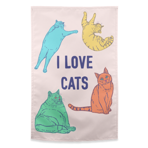 Colourful I Love Cats - funny tea towel by Adam Regester