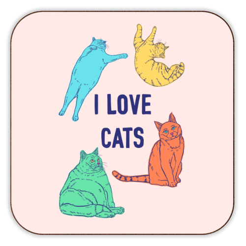 Colourful I Love Cats - personalised beer coaster by Adam Regester