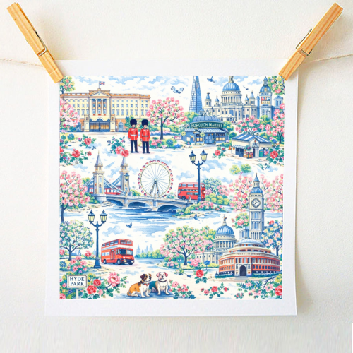 Colourful London Toile - A1 - A4 art print by Ms Doodle