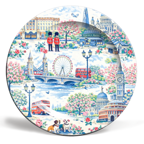 Colourful London Toile - ceramic dinner plate by Ms Doodle