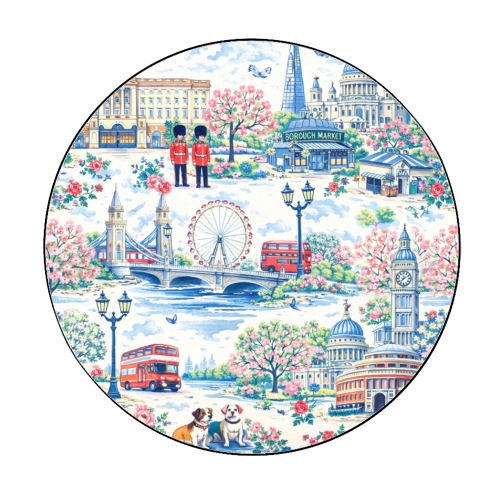 Colourful London Toile - Circle Sticker by Ms Doodle