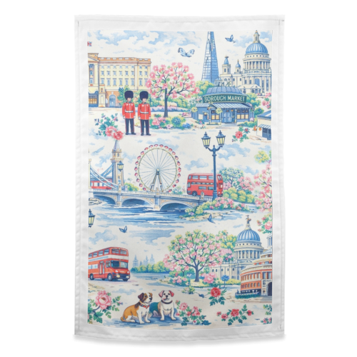 Colourful London Toile - funny tea towel by Ms Doodle