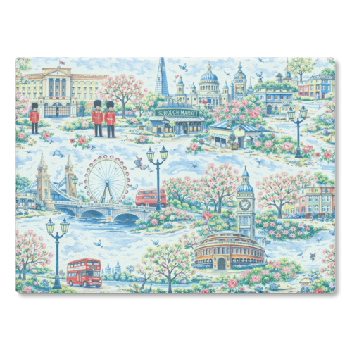 Colourful London Toile - glass chopping board by Ms Doodle