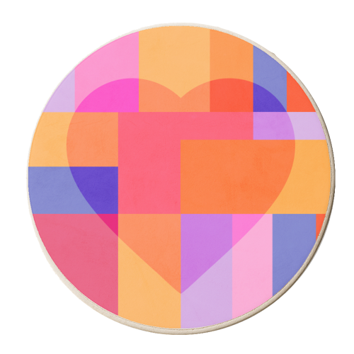 Colourful LOVE HEART block pattern - personalised beer coaster by Dominique Vari