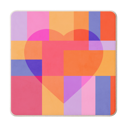 Colourful LOVE HEART block pattern - personalised beer coaster by Dominique Vari
