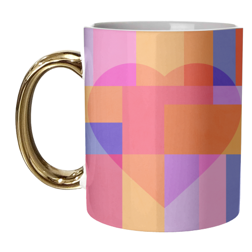 Colourful LOVE HEART block pattern - unique mug by Dominique Vari