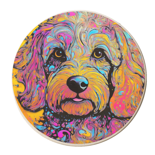 Colourful Marbled Cockapoo Portrait Illustration - personalised beer coaster by Adam Regester
