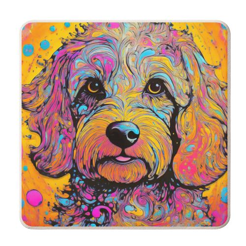 Colourful Marbled Cockapoo Portrait Illustration - personalised beer coaster by Adam Regester