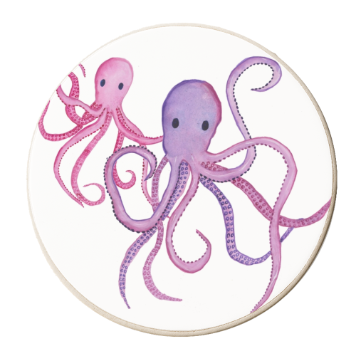 Colourful Octopus Pair - personalised beer coaster by holly crerar