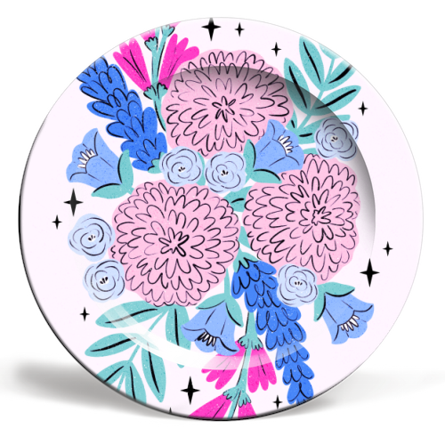 Colourful Pastel Boho Floral Art - ceramic dinner plate by Natalie Rodrigues