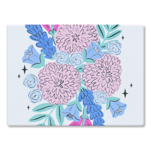 Colourful Pastel Boho Floral Art - glass chopping board by Natalie Rodrigues