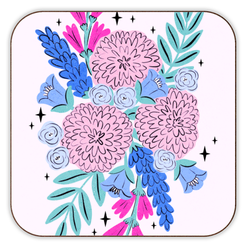 Colourful Pastel Boho Floral Art - personalised beer coaster by Natalie Rodrigues