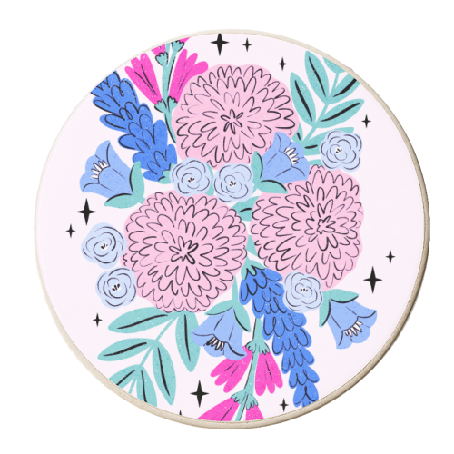 Colourful Pastel Boho Floral Art - personalised beer coaster by Natalie Rodrigues