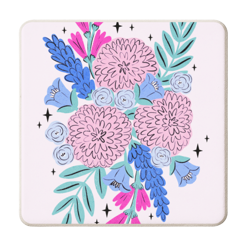 Colourful Pastel Boho Floral Art - personalised beer coaster by Natalie Rodrigues