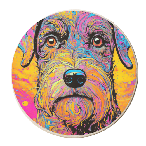 Colourful Schnauzer Dog Marbled Portrait - personalised beer coaster by Adam Regester