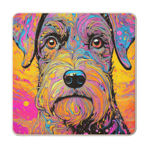 Colourful Schnauzer Dog Marbled Portrait - personalised beer coaster by Adam Regester
