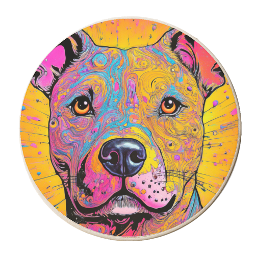 Colourful Staffordshire Bull Terrier Marbled Dog Portrait - personalised beer coaster by Adam Regester