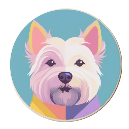 Colourful West Highland Terrier Dog Portrait - personalised beer coaster by Adam Regester