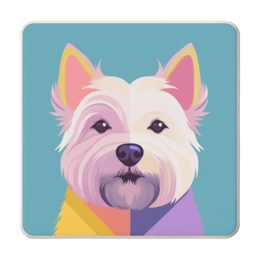 Colourful West Highland Terrier Dog Portrait - personalised beer coaster by Adam Regester
