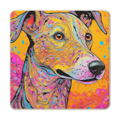 Colourful Whippet Dog Marbled Pet Portrait - personalised beer coaster by Adam Regester