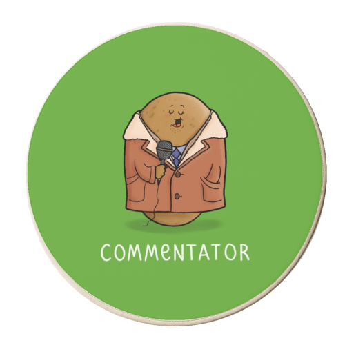 Commentator - personalised beer coaster by Carl Batterbee