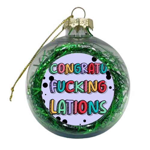 Congratulations polka dot rainbow typography print - xmas bauble by The Girl Next Draw