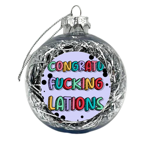Congratulations polka dot rainbow typography print - xmas bauble by The Girl Next Draw