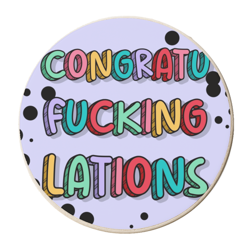 Congratulations polka dot rainbow typography print - personalised beer coaster by The Girl Next Draw