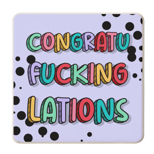 Congratulations polka dot rainbow typography print - personalised beer coaster by The Girl Next Draw