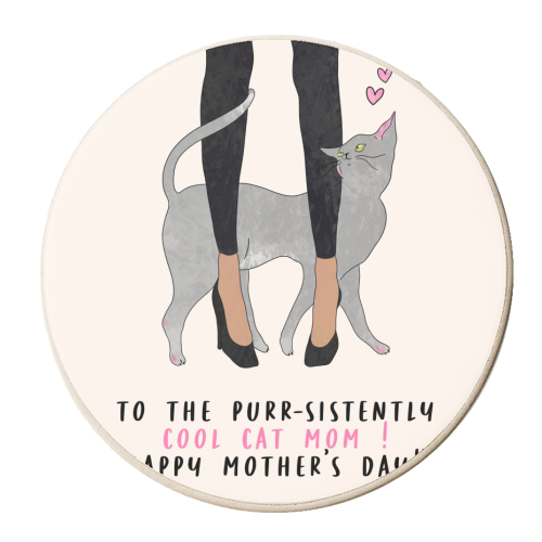 Cool Cat Mum | Mother's Day | Grey Cat | Cute | Mum - personalised beer coaster by Lisa Wardle