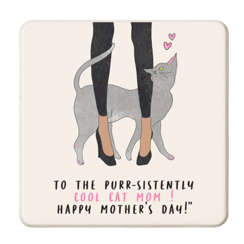 Cool Cat Mum | Mother's Day | Grey Cat | Cute | Mum - personalised beer coaster by Lisa Wardle