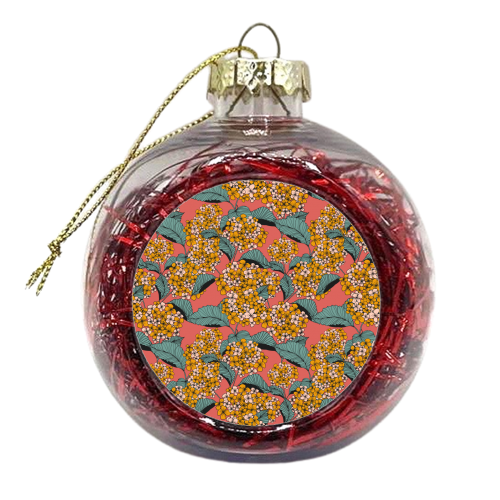 Cool Hydrangea Red Bg - xmas bauble by Claudia Spanò