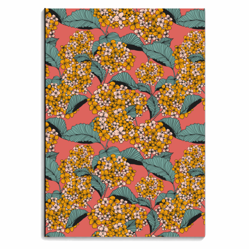 Cool Hydrangea Red Bg - personalised A4, A5, A6 notebook by Claudia Spanò