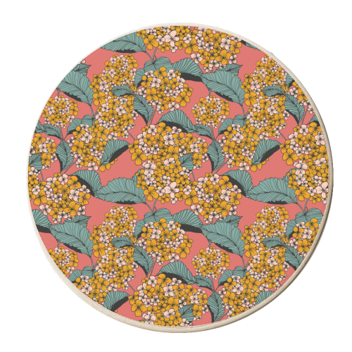 Cool Hydrangea Red Bg - personalised beer coaster by Claudia Spanò