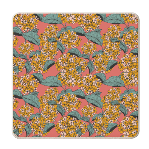 Cool Hydrangea Red Bg - personalised beer coaster by Claudia Spanò