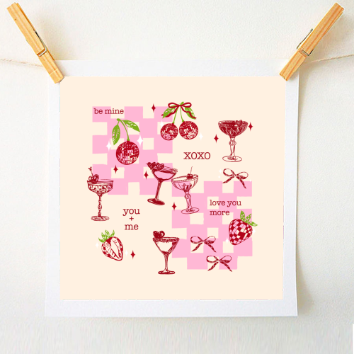 Coquette Cherry Disco Valentine Cocktail Illustration - A1 - A4 art print by EZbie